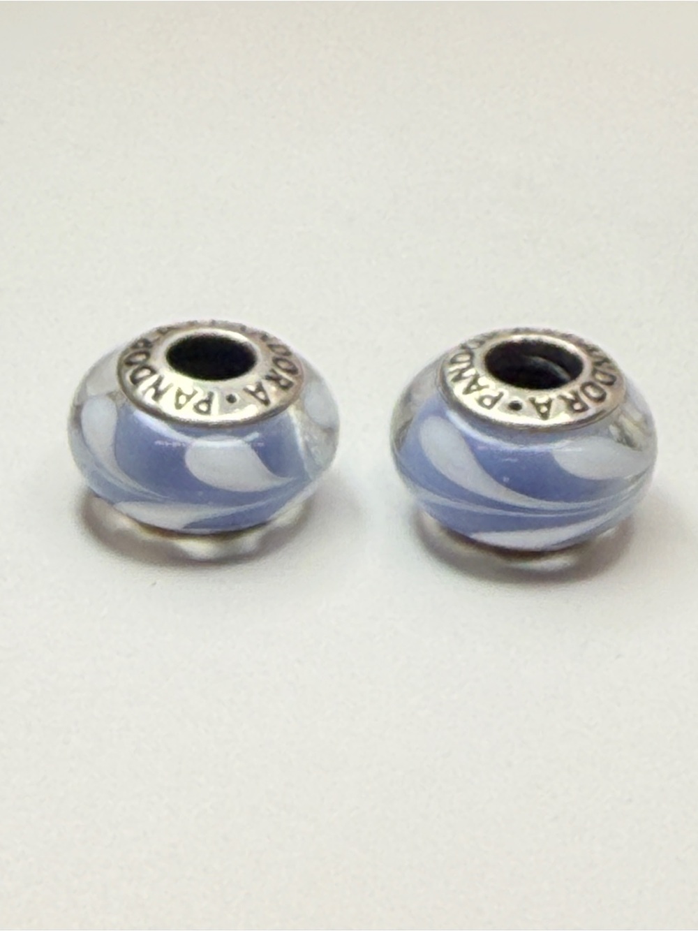 Authentic Pandora Retired Light Blue Swirl Murano Glass Charms Pair 790674